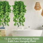 Hoteam 12 Pcs Artificial Hanging Greenery Plants, Pothos - Image 6