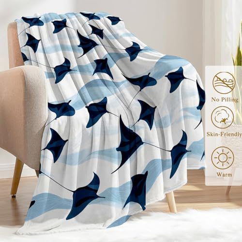 Cute Stingray Fleece Blanket - Lightweight Soft Cozy Gifts Throw for Marine Life Lovers, Kids,Women,Manta Ray Blankets,Elegant Ocean-Inspired Design,Home Room Modern Decor 60x80in - Image 3