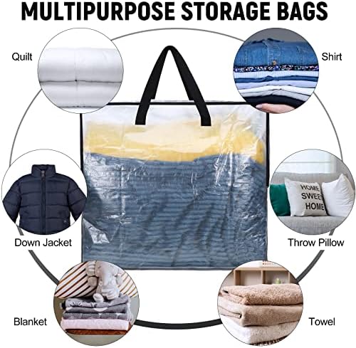 Shappy 10 Pack 93L Extra Large Clear Blanket Storage Bags Clothes Storage Bags with Handles Clear Zippered Oversized Moving Bag Plastic Totes for Clothes Blankets Bedding Toys Duvet Comforter - Image 5