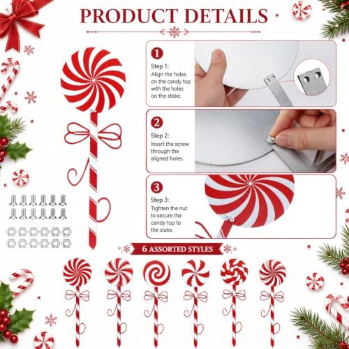 6 Pcs Christmas Outdoor Yard Stakes 17.4" Candy Cane Decor - Image 5