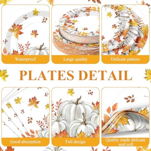 Pickmesh 250 Pcs Fall Party Tableware Set, Fall Pumpkins, Orange - Image 2