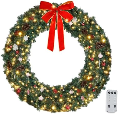VINGLI 48" Artificial Pre Lit Christmas Wreath with 150 LED Lights by VINGLI