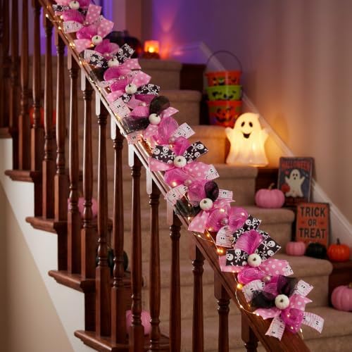 Pink Halloween Garland, Ghost Garland for Mantel, Farmhouse Halloween Decor - Image 5
