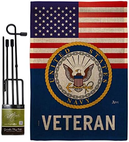 US Navy Veteran Burlap Garden Flag - Set with Stand Armed Forces USN Seabee United State American Military Retire Official - House Banner Small Yard Gift Double-Sided Made in USA 13 X 18.5 by Unknown