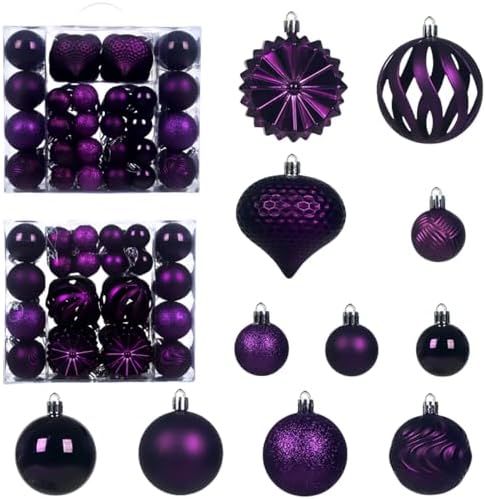 Christmas Tree Balls Ornaments Set, 48 Pcs Shatterproof Plastic Decorative Baubles Shiny Hanging Ball Ornaments for Xmas Tree Holiday Party Wedding Decoration, Purple by Unknown