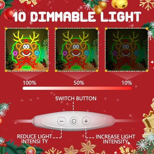 Christmas Neon Sign Wreath Elk Neon Sign for Wall Decor Deer Led Neon Christmas Lights Dimmable Reindeer Light Up Signs for Window Wall Art for Bedroom Festival Xmas Party Home Decoration Gift - Image 4