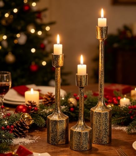 Cast Iron Taper Candle Holder Set, Antique Gold Finish, Rustic Style, Set of 2 (Antique Gold) - Image 4