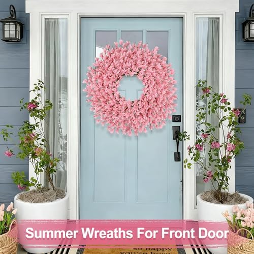 26 Inch Spring Wreaths for Front Door Large Easter Valentines Forsythia Floral Summer Spring Door Wreaths Outdoor All Season Spring Decorations for Home Porch Room Window Wall Farmhouse Decor (Pink-R) - Image 6