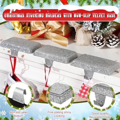 Huwena 6 Pcs Metal Christmas Stocking Holders Shiny, Silver - Image 3
