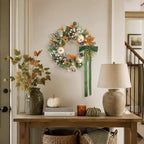 20 Inch Pre-Lit Cream and Gold Pumpkin Fall Wreath for Front Door - Image 4