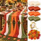 Cinrobiye Fall Table Decorations Set with 8 Pcs Colorful Chiffon Table Runners Artificial Maple Leaves Decorative Ribbon for Thanksgiving Autumn Harvest Wedding Party Home Seasonal Decor by Cinrobiye