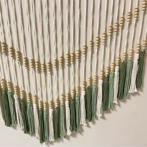 Megsv Macrame Wall Hanging, Green and White Tassel Design, Boho Wall Art - Image 5