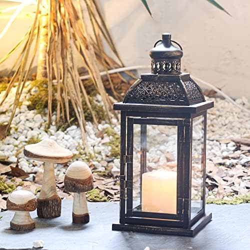 Lanterns Decorative Indoor&Outdoor, 14.4'' Large Black Square Hanging Lanterns, Vintage Metal Candle Holder for Outdoor Patio Front Door Porch Wedding Party Decor by DECORKEY