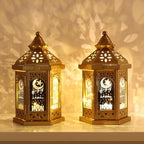 Ramadan Decorations for Home, 2 PCS 11''H Metal Decorative Candle Lantern for Tabletop Mantel Decor, Vintage EID Mubarak Lantern Candle Holders for Indoor Outdoor Decor Gift by DECORKEY