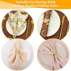 50 Pcs Gold Napkins Rings Bulk, Wedding Napkin Rings Set with Elegant Leaf Design, Premium Gold Napkin Holders for Thanksgiving Christmas Party Table Decor - Image 4