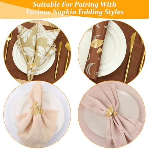 50 Pcs Gold Napkins Rings Bulk, Wedding Napkin Rings Set with Elegant Leaf Design, Premium Gold Napkin Holders for Thanksgiving Christmas Party Table Decor - Image 4