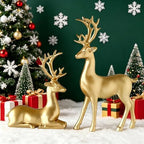 FANTESTICRYAN Large Reindeer Sculpture, Gold Resin Christmas Elk Set of 2 - Image 5