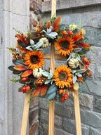 24" Fall Sunflower Wreath for Front Door - Artificial Autumn Wreath with Cream Pumpkins, Pomegranates and Mixed Berries - Farmhouse Harvest Floral Wreath for Thanksgiving Door Decor - Image 2