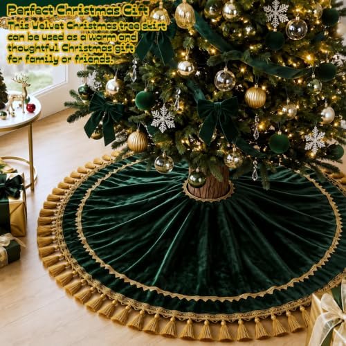 Roowest 48 Inch Green Christmas Tree Skirt Velvet, Round - Image 4
