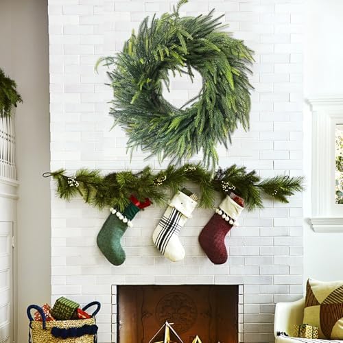 24 Inch Real Touch Norfolk Pine Christmas Wreath for Front Door Outside - Image 6