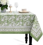 CPC Tablecloth 100% Cotton 60x90 Inch Indian Block Print Rectangle Table Cover, Washable Table Cloth for Weddings, Spring/Summer, Barbeque - Olive Green by COTTONPRINTCLUB