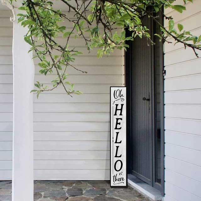 48x8 Inch Farmhouse Rustic Large Vertical Welcome Sign for Front Porch - Wood Plank Set, Playful "Oh Hello There" Design, Indoor & Outdoor Compatible - Image 3