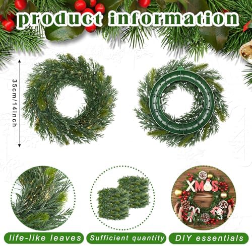 Zeyune 8 Pcs 14" Christmas DIY Green Wreath Artificial Wreath, Willow Pine - Image 2