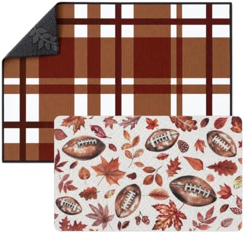 Dunzy 2 Pcs Fall Football Layered Door Mat, Football Home Decor by Dunzy