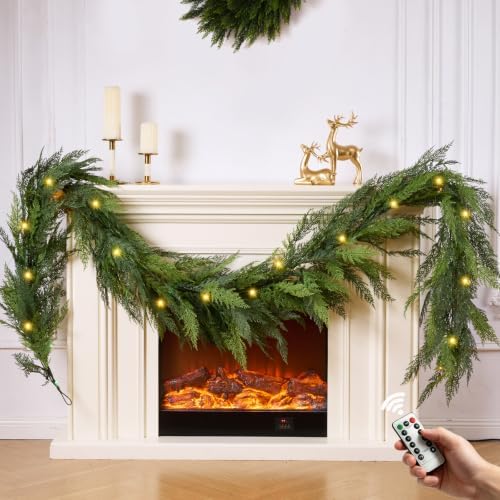 9 FT 1Pcs Prelit Realistic Faux Pine Cedar Garland for Christmas Decor Home by KIWDY