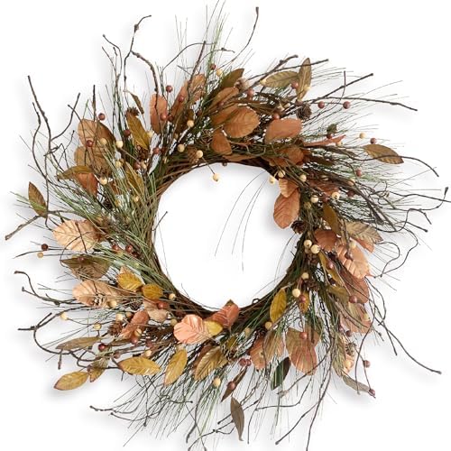 26 Inch Fall Wreath for Front Door Large Full Magnolia Leaf Wreath by Huashen