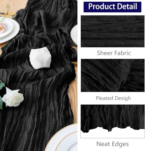 20 Pack Black Cheesecloth Table Runner 20 x120 Inch - 10FT Boho Rustic Gauze Cheese Cloth Table Runner for Wedding, Anniversary, Baby Shower, Easter, Spring Home Decor - Image 4