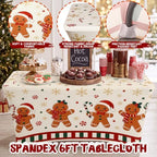 Oudain Christmas Gingerbread Table Cover 6 Feet Spandex Stretch Tablecloth - Image 3