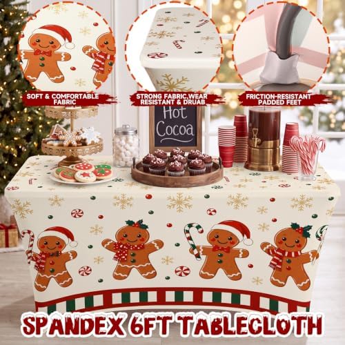 Oudain Christmas Gingerbread Table Cover 6 Feet Spandex Stretch Tablecloth - Image 3