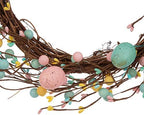 Glitzhome 24.5”H Easter Bunny Spring Wreath with Ribbon Bow Easter Eggs for Front Door Wall Decoration Easter Rabbit Garland with Colored Eggs Berries Wall Front Door Easter Decoration - Image 5