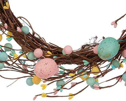 Glitzhome 24.5”H Easter Bunny Spring Wreath with Ribbon Bow Easter Eggs for Front Door Wall Decoration Easter Rabbit Garland with Colored Eggs Berries Wall Front Door Easter Decoration - Image 5
