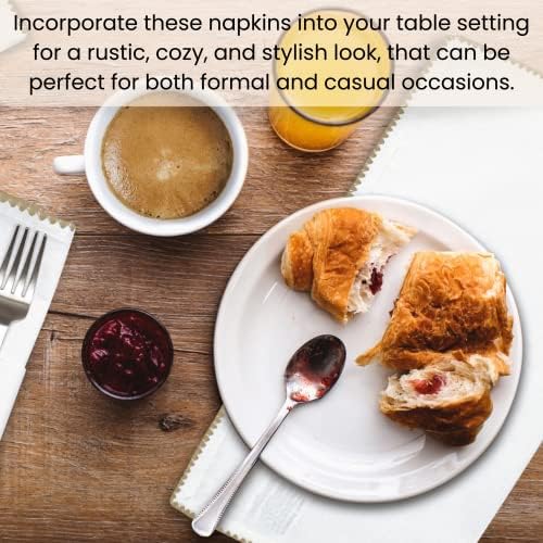 Cotton Clinic Cloth Napkins with Trim - Everyday Use Table Dinner Napkins - Soft Durable Washable - Ideal for Dinner Party Wedding Christmas Easter - Set of 12-20x20 inches Beige White Napkins - Image 6