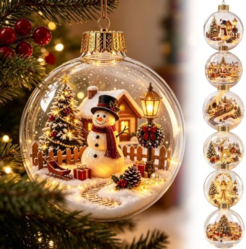 12PCS Glowing Christmas Ornaments - Mini Gold Light-Up Christmas Ball Ornaments - Christmas Tree Ornament with Warm LED Light for Tree Mantel, Holiday Scene Decoration & Gift - Image 3