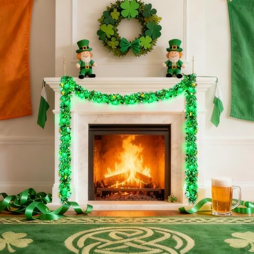 20FT St Patrick's Day Garland Lights, Plug in Outdoor Green Global String Lights and Tinsel Shamrock Garland Set, Parallel Connectable for Home Garden Irish Saint Patrick Party Decorations - Image 3