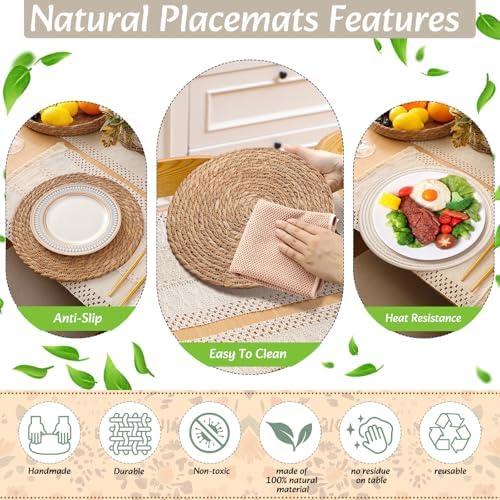Boho Table Runner and Placemats Set, 6 Sets, Beige, 12x72 - Image 5