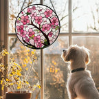 Pink Cherry Blossoms Stained Glass Window Hanging Suncatcher Gifts 9.8" - Image 2