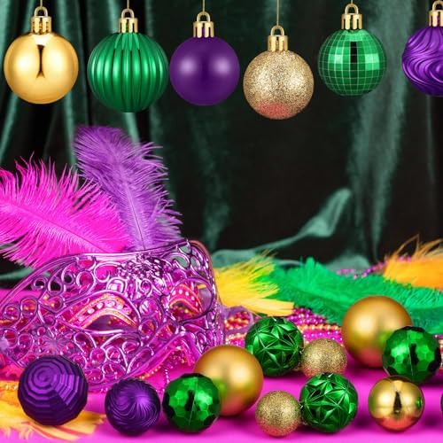 Lunmon 72 Pcs Mardi Gras Christmas Ornaments Green Gold Purple Baubles - Image 6