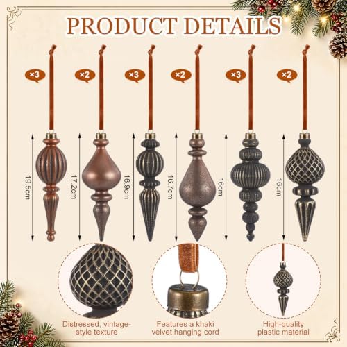 Colarr 15 Pcs Christmas Finial Drop Ornaments, Vintage Xmas Tree Decor - Image 3