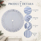 Sosation 48 Inch Vintage Christmas Tree Skirt Blue White Striped - Image 3