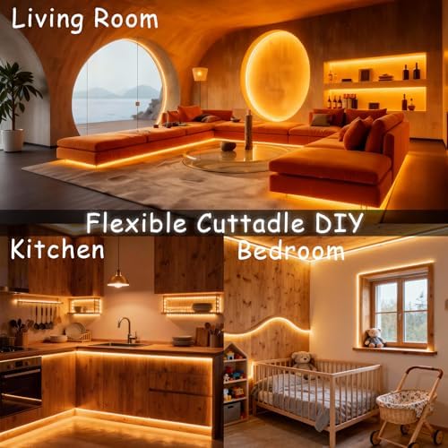 2 Set 50 FT Warm White Led Strip Lights for Bedroom Dimmable 100 FT 1800 LEDs Rope Light Flexible Super Bright White Tape Lights for Ceiling Room Home Decor Luces LEDs - Image 5