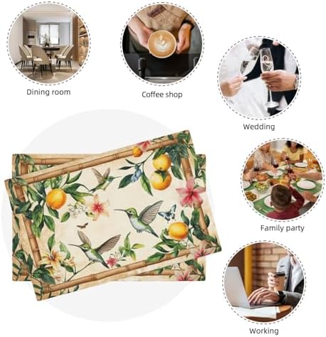 Farmhouse Lemon Placemats Set of 6 Rustic Flowers Hummingbirds Table Mats Bird Place Mats Decor Imitation Linen Heat Resistant Tablecloth for Dining Decorations Kitchen Party Restaurants 12''x18'' - Image 7