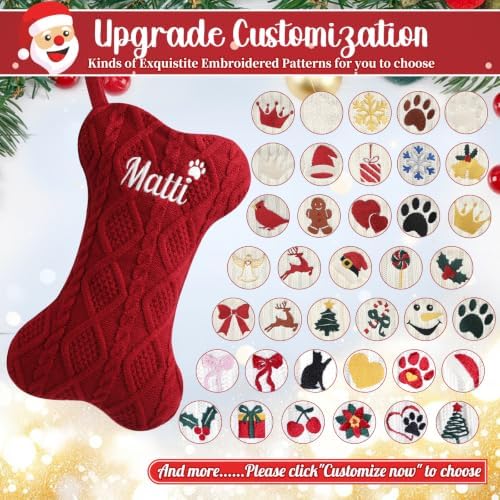 Personalized Dog Christmas Stockings,Custom Embroidered Pet Name & Bone Shape Stocking for Pet,Classic Cable Knit 15.7” Large Dog Stocking for Fireplace Holiday Decor Gifts(6 Pack) - Image 4