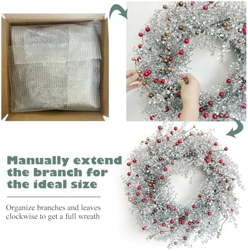 Winter Front Door Wreath 24 Inch Metallic Silver Boxwood - Image 4