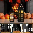 SiliFine 2 Pcs Halloween Haunted House Lanterns with 2 Candles, 9.44", 7" - Image 4