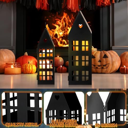SiliFine 2 Pcs Halloween Haunted House Lanterns with 2 Candles, 9.44", 7" - Image 4