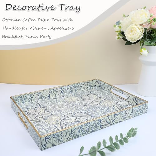 Rectangle Plastic Serving Tray with Handles, Elegant Decorative Tray for Coffee Table, Ottoman, Living Room, Kitchen, and Outdoor Use. 12"*16"*1.6" F - Image 6